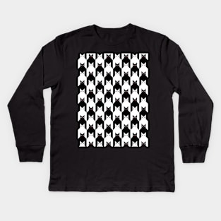 Black and White Cats Houndstooth Pattern Kids Long Sleeve T-Shirt